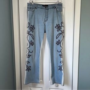 FOXY JEANS Vintage Y2K ombré Embroidered hi Rise Flare Denim Jeans size 16 boho
